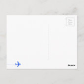 blauw reisvliegtuig met stippellijn briefkaart (Achterkant)