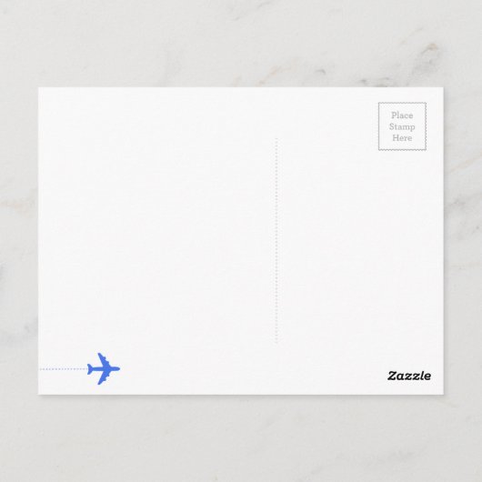 blauw reisvliegtuig met stippellijn briefkaart (Achterkant)