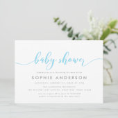 Blauw Relax Script Baby Shower Uitnodiging (Staand voorkant)