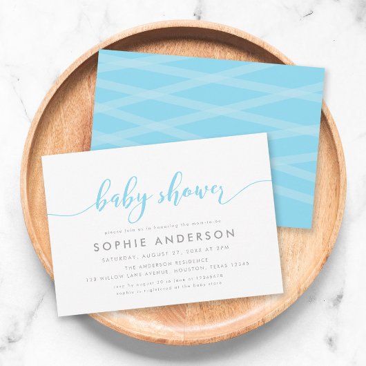 Blauw Relax Script Baby Shower Uitnodiging