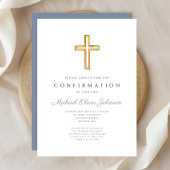 Blauw Religieus Houten Kruis Jongensbevestiging Kaart