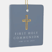Blauw Religieus Kruis Eerste Communie Foto Keramisch Ornament (Rechts)