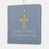 Blauw Religieus Kruis Eerste Communie Foto Keramisch Ornament (Links)