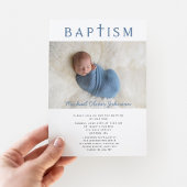 Blauw Religieus Kruis Foto Jongen Doop  Kaart