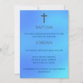 Blauw religieus kruis Traditionele doop Kaart (Voorkant)