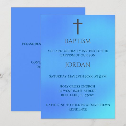 Blauw religieus kruis Traditionele doop Kaart (Voorkant / Achterkant)