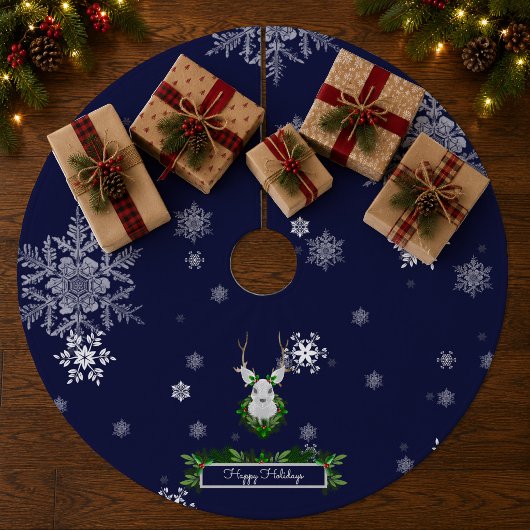 Blauw rendier boomkleed fleece kerstboom rok