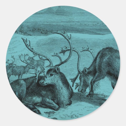 Blauw  rendier illustratie ronde sticker (Voorkant)