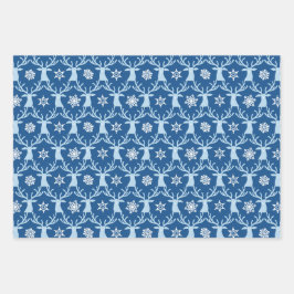 Blauw rendier kerstpatroon inpakpapier vel