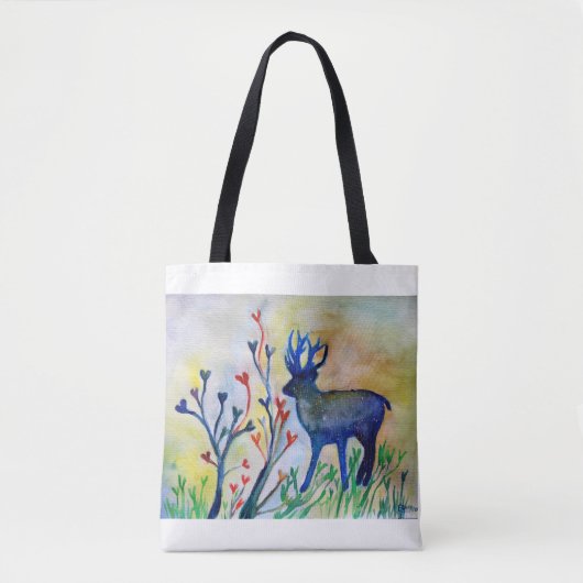 Blauw rendier Liefde Bomen Waterverf Art Tas Print (Voorkant)