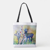 Blauw rendier Liefde Bomen Waterverf Art Tas Print (Achterkant)