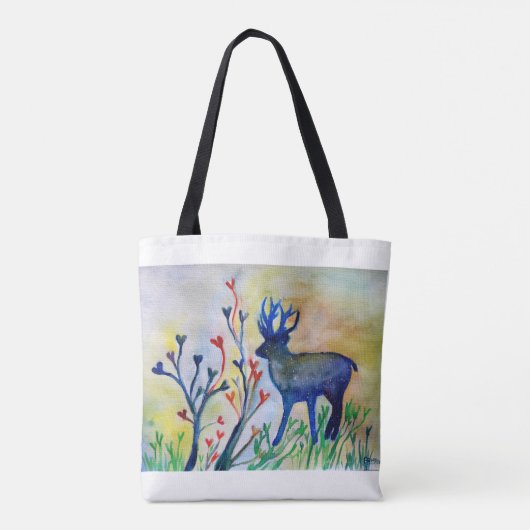 Blauw rendier Liefde Bomen Waterverf Art Tas Print (Achterkant)