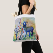 Blauw rendier Liefde Bomen Waterverf Art Tas Print (Dichtbij)