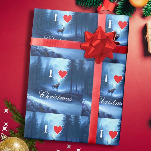 Blauw rendier op maat kerst cadeaupapier