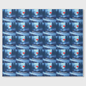 Blauw rendier op maat kerst cadeaupapier (Vlak)