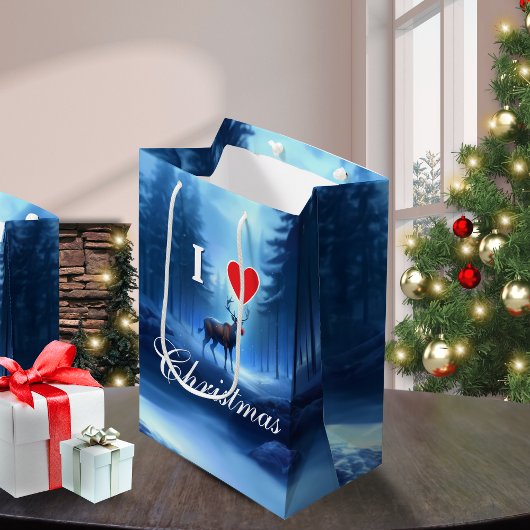 Blauw rendier op maat kerst medium cadeauzakje