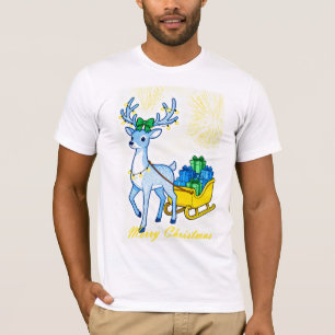 Blauw rendier & slee Merry Christmas heren T-shirt