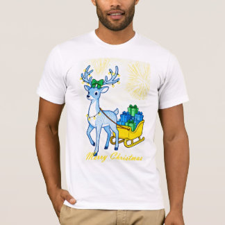 Blauw rendier & slee Merry Christmas heren T-shirt