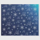 blauw, rendier, ster, sterren, sneeuwvlok, kerst cadeaupapier (Vlak)