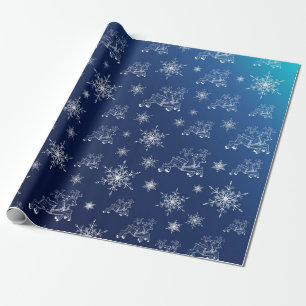 blauw, rendier, ster, sterren, sneeuwvlok, kerst cadeaupapier