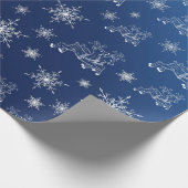 blauw, rendier, ster, sterren, sneeuwvlok, kerst cadeaupapier (Hoek)