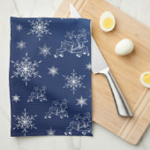 blauw, rendier, ster, sterren, sneeuwvlok, kerst theedoek (Quarter Fold)