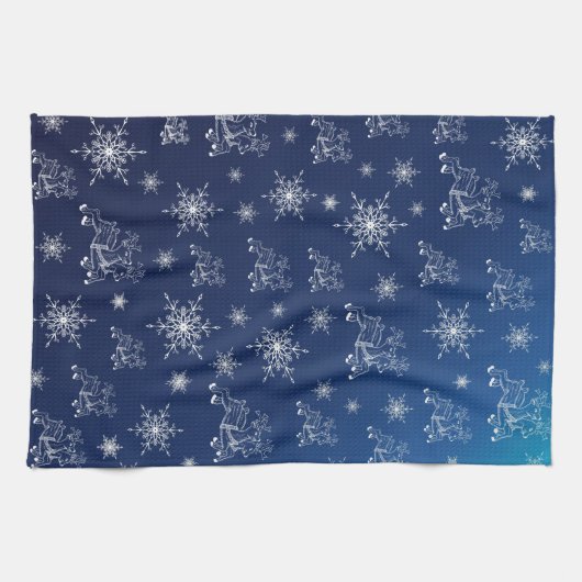 blauw, rendier, ster, sterren, sneeuwvlok, kerst theedoek (Horizontaal)