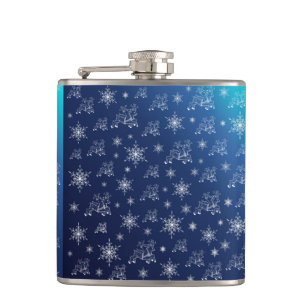 blauw, rendier, ster, sterren, sneeuwvlok, kerstmi heupfles