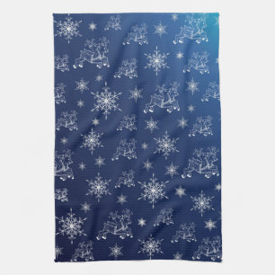 blauw, rendier, ster, sterren, sneeuwvlok, kerstmi theedoek