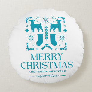 Blauw rendier vrolijk kerst dek kussen