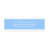 Blauw retour-adreslabel met gescand lint etiket (Voorkant)