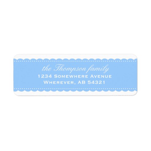 Blauw retour-adreslabel met gescand lint etiket (Voorkant)