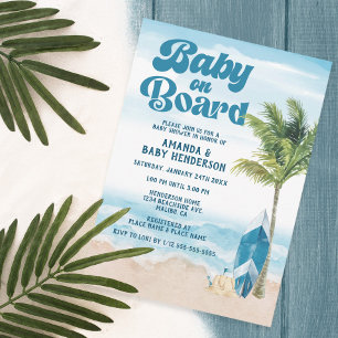 Blauw Retro Baby Op Boord Surf Baby Shower Kaart