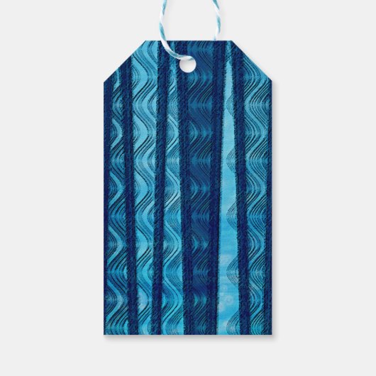 Blauw Retro Beach Waves  Abstract Gift Label Cadeaulabel (Achterkant)