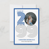 Blauw Retro Big Numbers Afstuderen Foto Kaart (Voorkant)