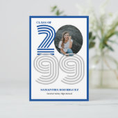 Blauw Retro Big Numbers Afstuderen Foto Kaart (Staand voorkant)