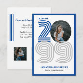 Blauw Retro Big Numbers Afstuderen Foto Kaart (Voorkant / Achterkant)