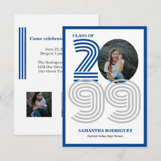 Blauw Retro Big Numbers Afstuderen Foto Kaart