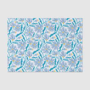 Blauw Retro Bloempatroon Tissuepapier