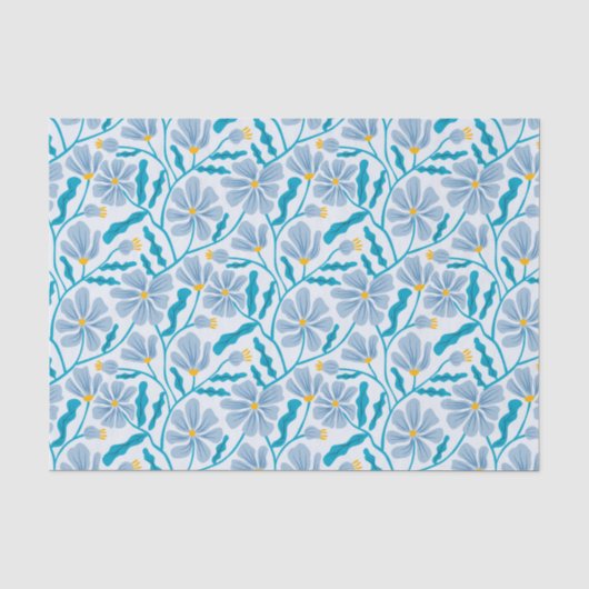 Blauw Retro Bloempatroon Tissuepapier (Voorkant)