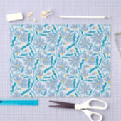 Blauw Retro Bloempatroon Tissuepapier (Craft)