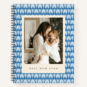 Blauw Retro Bloemstuk Beste Moeder Ooit Foto Moede Notitieboek