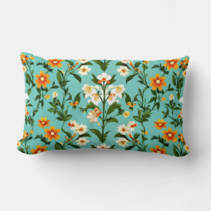 Blauw Retro Boho  Bloemenpatroon Kussen