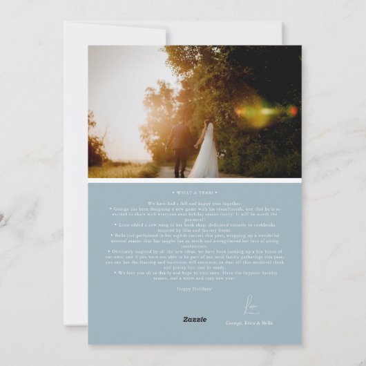 Blauw Retro Boho Minimalistisch Merry Married Port Feestdagenkaart (Achterkant)