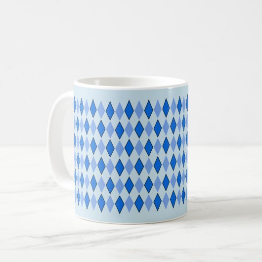 Blauw Retro Diamant Kleurpatroon Geometrie Koffiemok (Voorkant links)