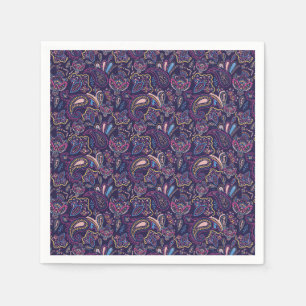 Blauw retro etnisch vintage paisley bloempatroon servet
