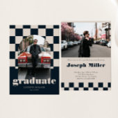 Blauw Retro geruit boog  foto Afstuderen Kaart