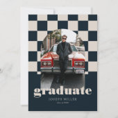 Blauw Retro geruit boog  foto Afstuderen Kaart (Voorkant)