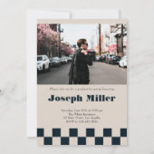 Blauw Retro geruit boog  foto Afstuderen Kaart (Achterkant)