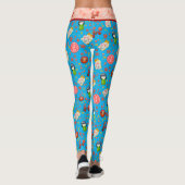 Blauw Retro Japans Maneki Neko Kat en Geisha Leggings (Achterkant)